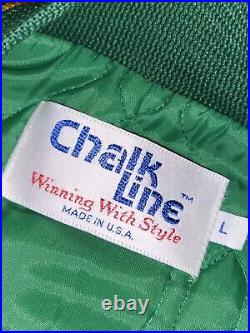 Vintage Rare NFL Green Bay Packers Chalk Line Satin Sports Spellout Jacket Sz L