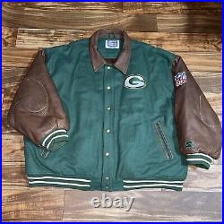 Vintage Starter Green Bay Packers Lettermen Varsity Jacket Wool Leather Size 3XL