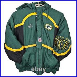 Vtg 90s Logo Athletic Pro Line Green Bay Packers Puffer Jacket Hooded Coat XL