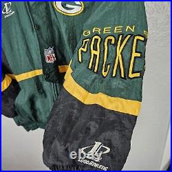 Vtg 90s Logo Athletic Pro Line Green Bay Packers Puffer Jacket Hooded Coat XL