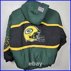 Vtg 90s Logo Athletic Pro Line Green Bay Packers Puffer Jacket Hooded Coat XL