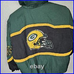 Vtg 90s Logo Athletic Pro Line Green Bay Packers Puffer Jacket Hooded Coat XL