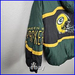 Vtg 90s Logo Athletic Pro Line Green Bay Packers Puffer Jacket Hooded Coat XL