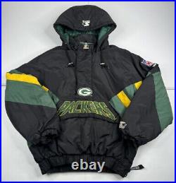 Vtg Green Bay Packers Jacket Adult Black Green Starter Pro Line 90s Pullover M