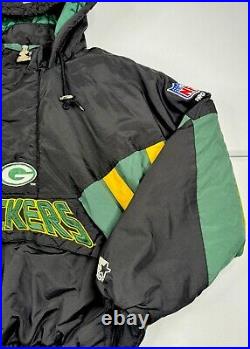Vtg Green Bay Packers Jacket Adult Black Green Starter Pro Line 90s Pullover M