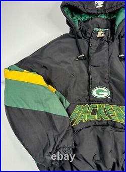 Vtg Green Bay Packers Jacket Adult Black Green Starter Pro Line 90s Pullover M