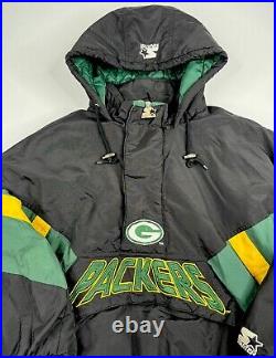Vtg Green Bay Packers Jacket Adult Black Green Starter Pro Line 90s Pullover M