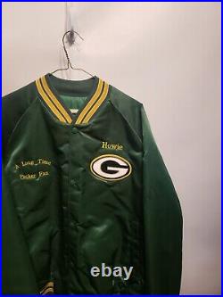 Vtg Green Bay Packers NFL Football Satin Snap Varsity Jacket Chalk Line Mens XL