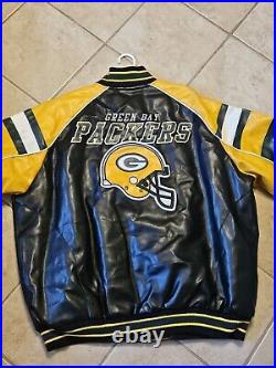 Vtg Green Bay Packers NFL Giii Faux Leather Jacket Zip Up Coat Football XXL
