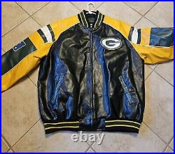 Vtg Green Bay Packers NFL Giii Faux Leather Jacket Zip Up Coat Football XXL