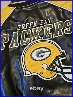 Vtg Green Bay Packers NFL Giii Faux Leather Jacket Zip Up Coat Football XXL