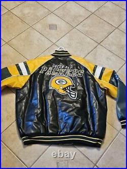 Vtg Green Bay Packers NFL Giii Faux Leather Jacket Zip Up Coat Football XXL