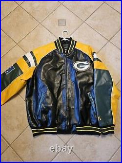 Vtg Green Bay Packers NFL Giii Faux Leather Jacket Zip Up Coat Football XXL