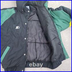 Vtg Green Bay Packers Starter Jacket Mens Medium Black Full ZIp Puffer Hooded