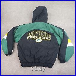 Vtg Green Bay Packers Starter Jacket Mens Medium Black Full ZIp Puffer Hooded