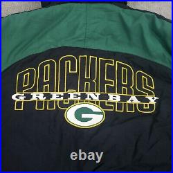 Vtg Green Bay Packers Starter Jacket Mens Medium Black Full ZIp Puffer Hooded