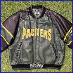 Vtg Mirage NFL Green Bay Packers Leather Double Embroidery Bomber Jacket Men XXL